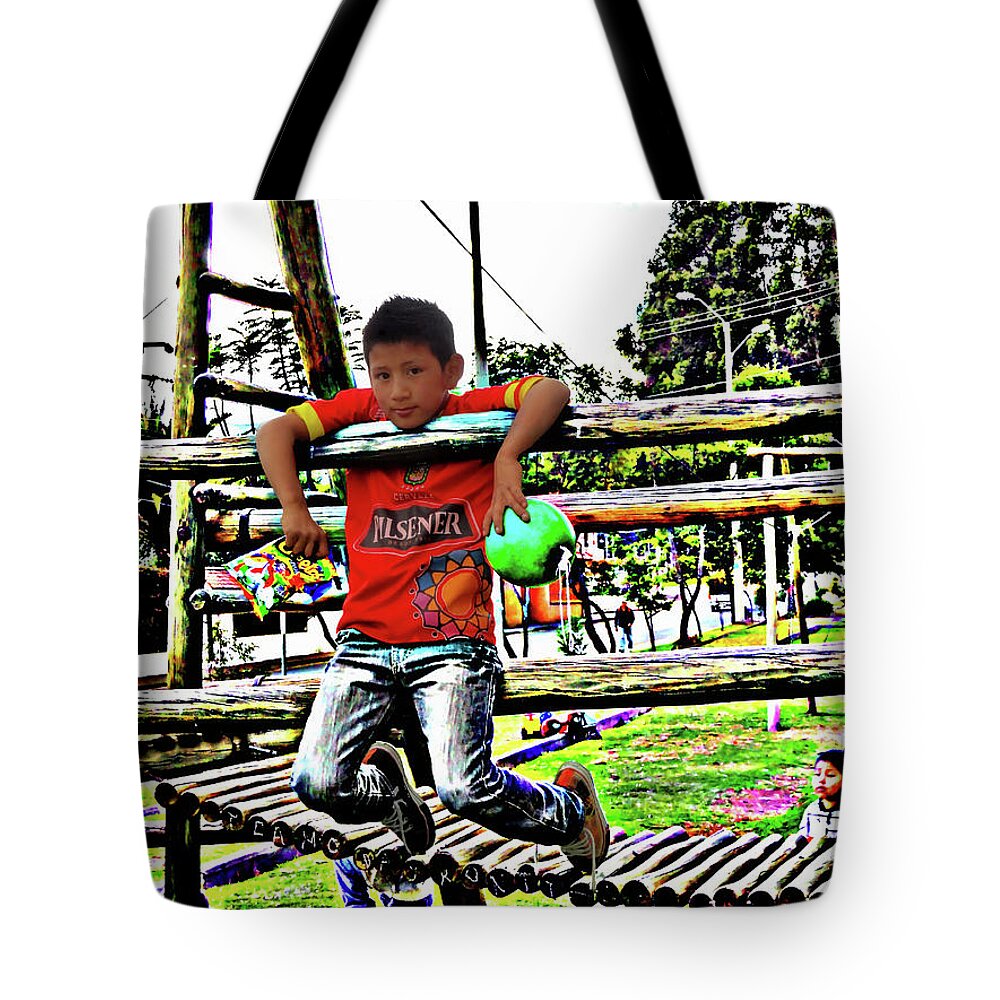 Boy Tote Bag featuring the photograph Cuenca Kids 1020 by Al Bourassa