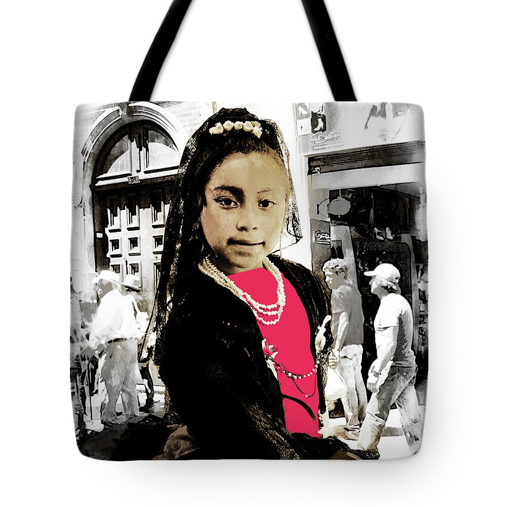 Girl Tote Bag featuring the photograph Cuenca Kids 959 by Al Bourassa