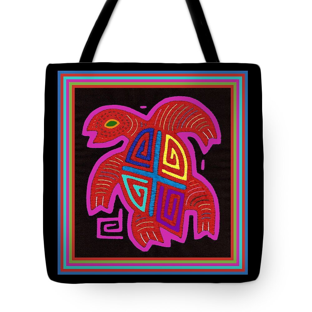 Turtle Tote Bag featuring the digital art Cuna Indian Tortuga by Vagabond Folk Art - Virginia Vivier