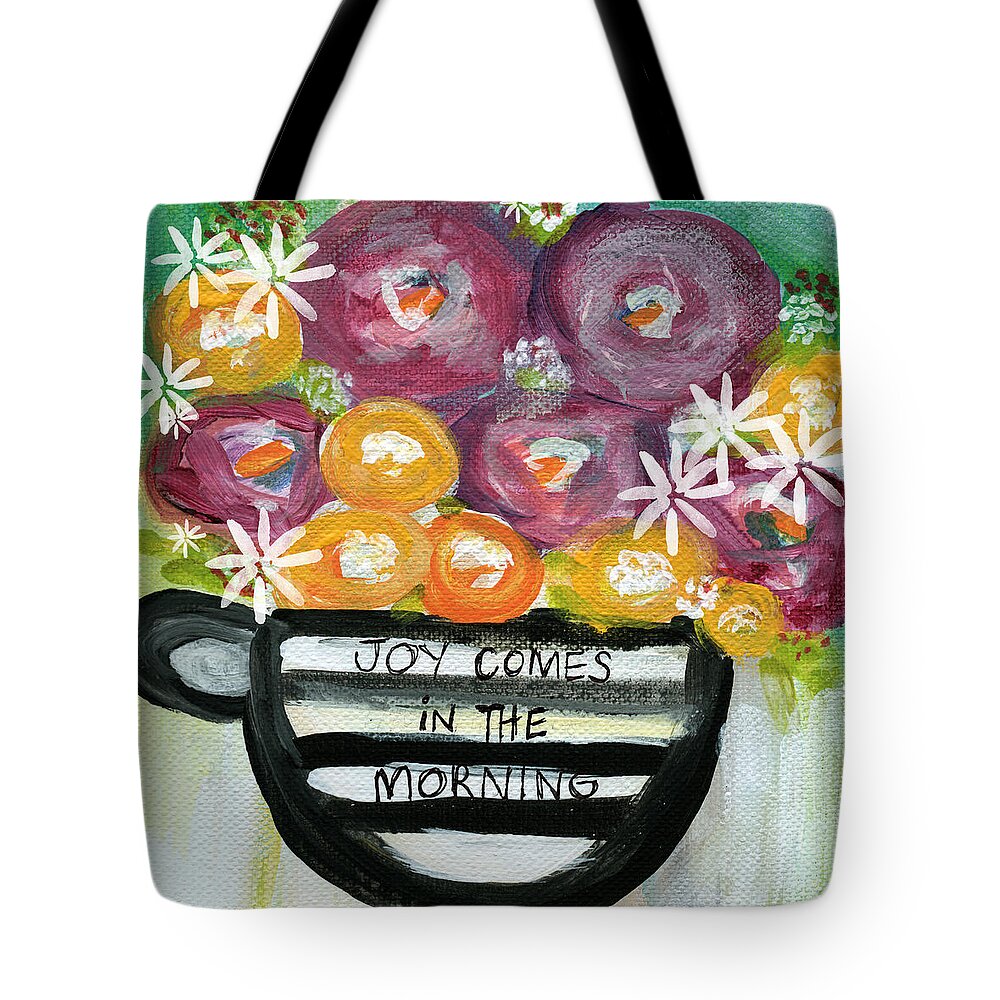 Joy Comes In The Morning Tote Bag featuring the painting Cup Of Joy 2- Contemporary Floral Painting by Linda Woods