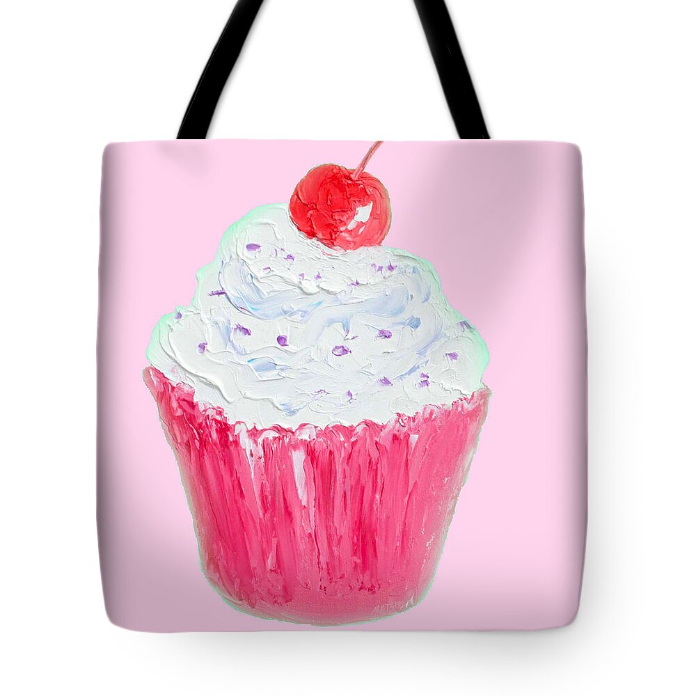 Cupcakes Tote Bag featuring the painting Cupcake painting on pink background by Jan Matson