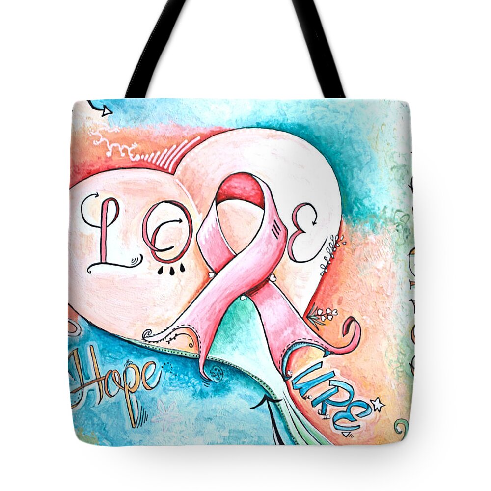 Love Tote Bag featuring the painting Cure Breast Cancer by Shelly Tschupp