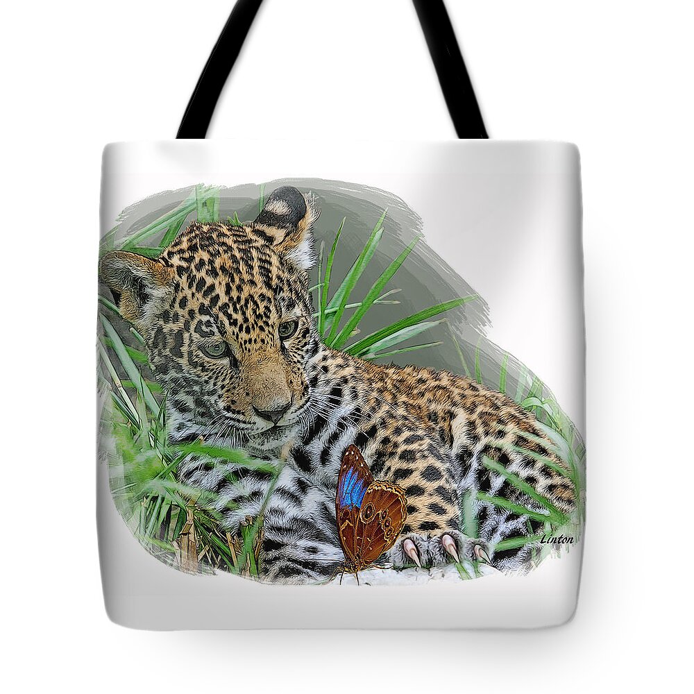 Jaguar Tote Bag featuring the digital art Curious Cub by Larry Linton