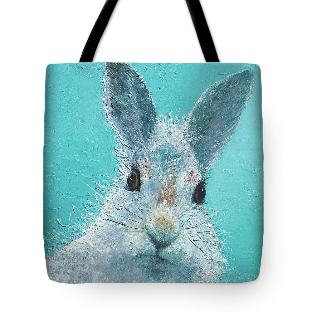 Bunny Tote Bag featuring the painting Curious Grey Rabbit by Jan Matson