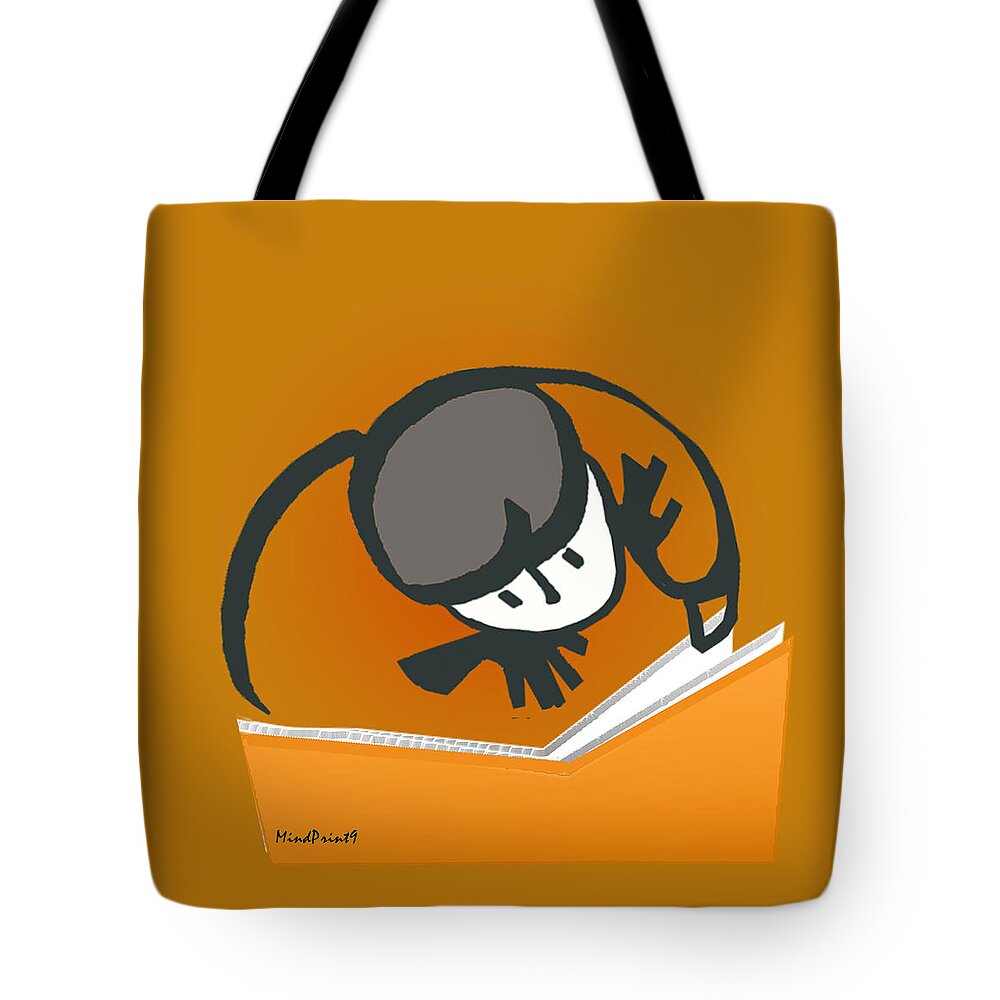 Reading Tote Bag featuring the digital art Curious Reader by Asok Mukhopadhyay