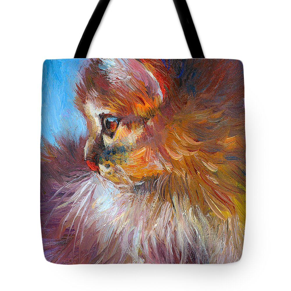 Tubby Cat Painting Tote Bag featuring the painting Curious Tubby Kitten painting by Svetlana Novikova