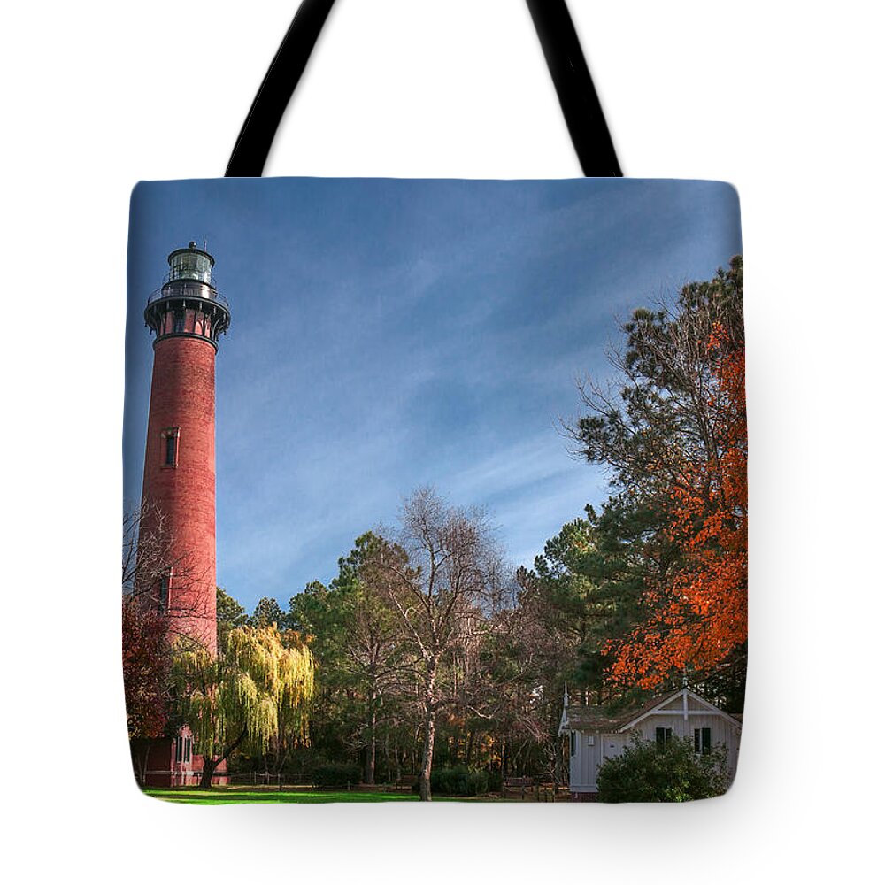 Currituck Tote Bag featuring the photograph Currituck Lighthouse by Mary Almond