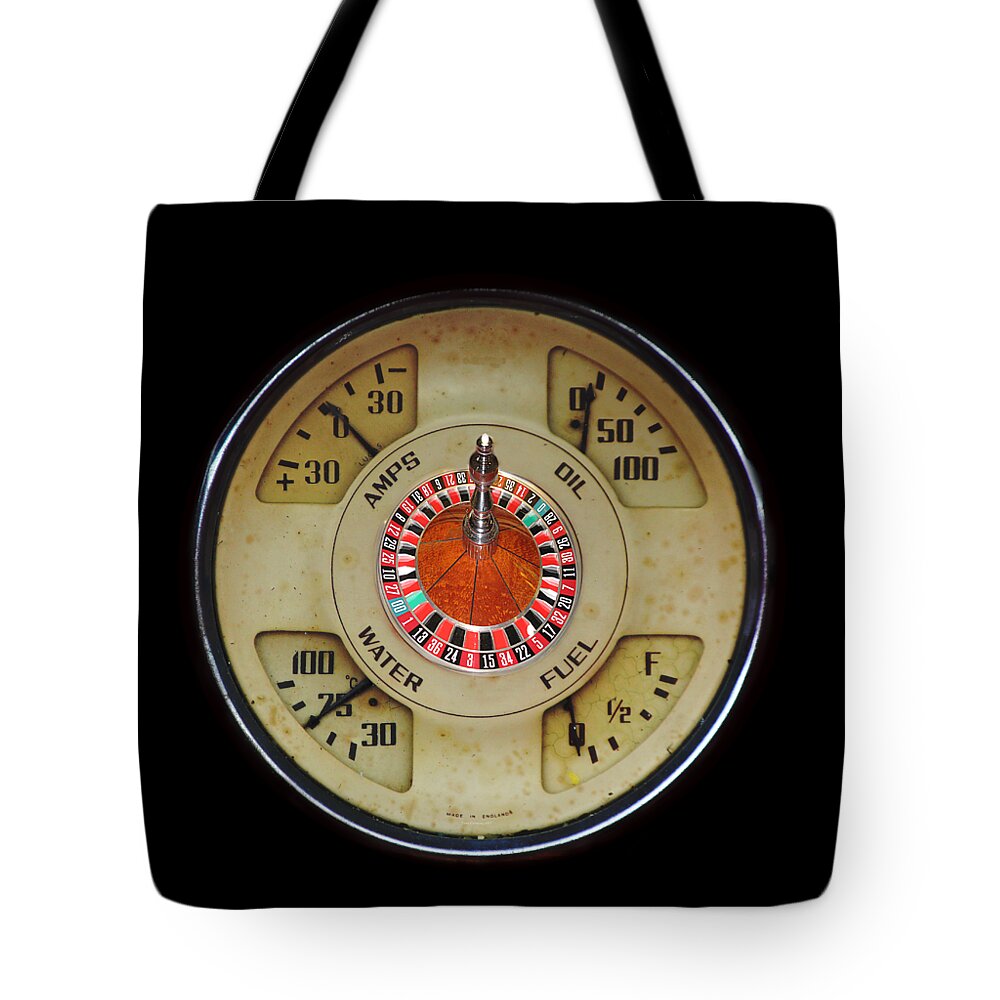 Dial Tote Bag featuring the photograph Custom Automobile Instrument with Lucky Roulette Wheel Design by Tom Conway