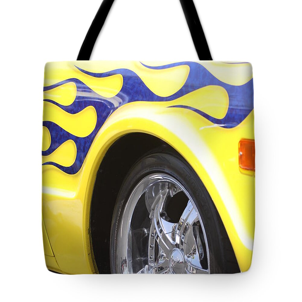 Blue Tote Bag featuring the photograph Custom Hot Rod blue on yellow by Jeff Floyd CA