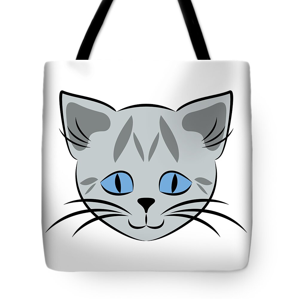 Graphic Cat Tote Bag featuring the digital art Cute Gray Tabby Cat Face by MM Anderson