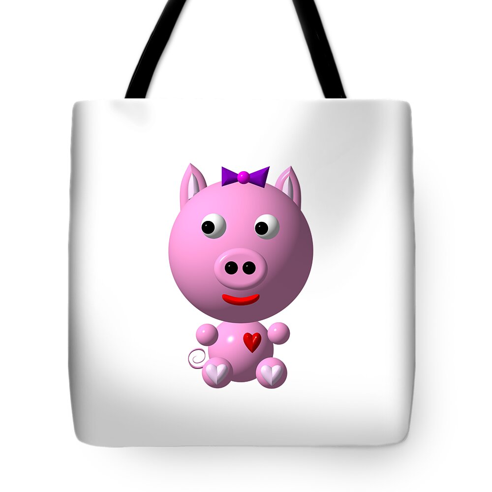 Pigs Tote Bag featuring the digital art Cute Pink Pig with Purple Bow by Rose Santuci-Sofranko