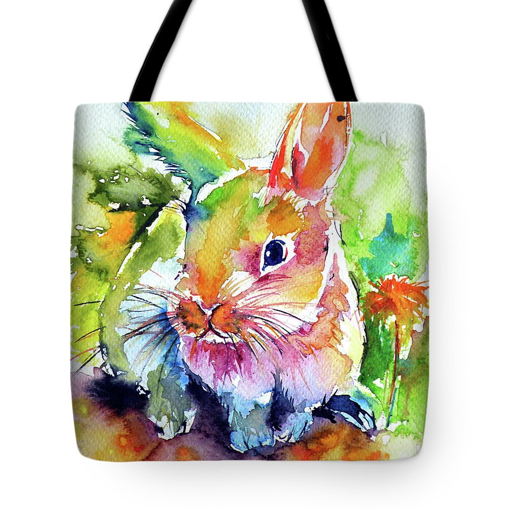 Animal Tote Bag featuring the painting Cute rabbit by Kovacs Anna Brigitta