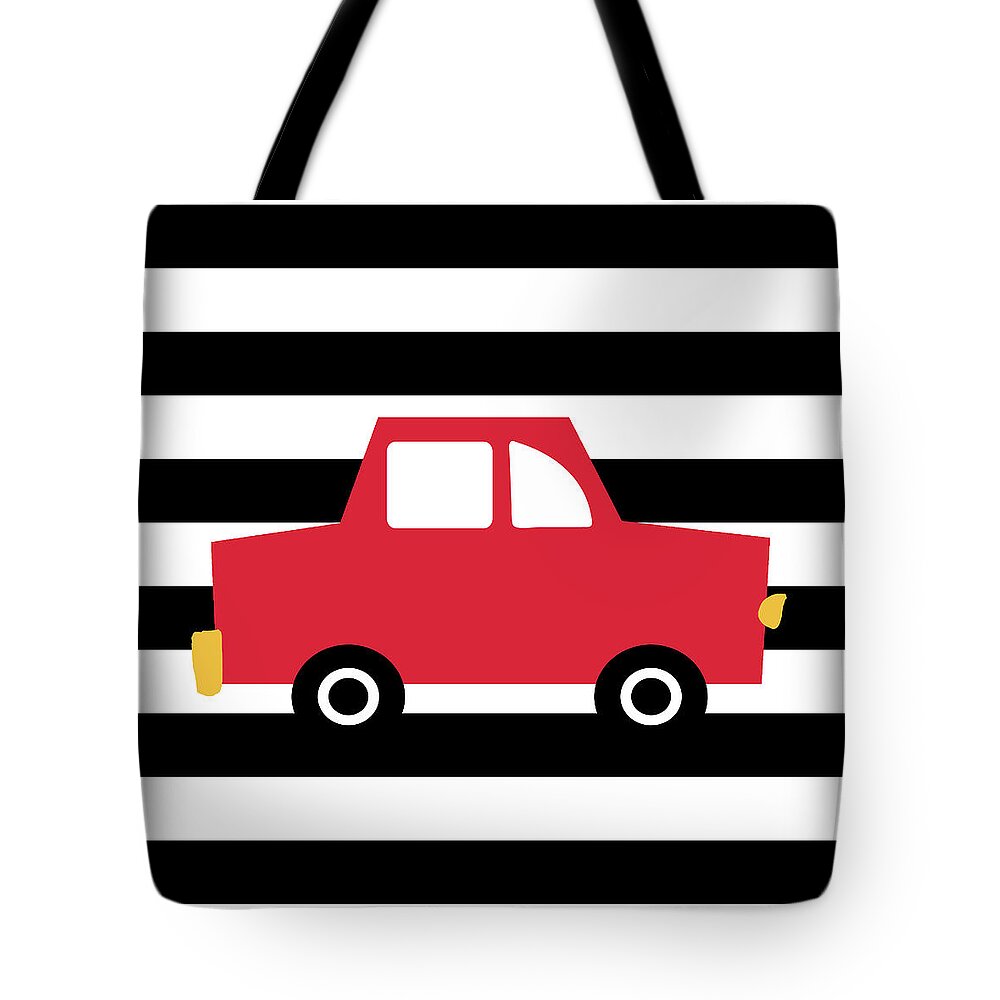 Cars Tote Bag featuring the digital art Cute Red Car- Art by Linda Woods by Linda Woods