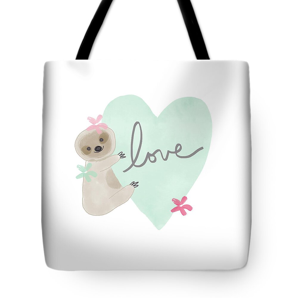 Sloth Tote Bag featuring the mixed media Cute Sloth With Heart- Art by Linda Woods by Linda Woods