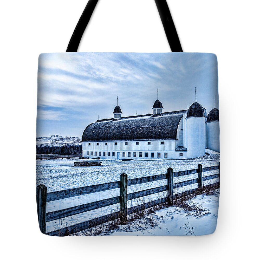 Clouds Tote Bag featuring the photograph D. H. Day Barn Blue Hour by Joe Holley