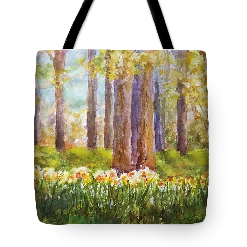 Forest Tote Bag featuring the painting Daffodil Dreams by Cheryl Wallace