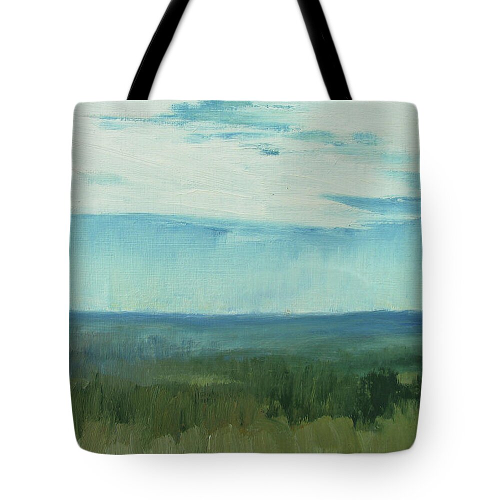 Landscape Tote Bag featuring the painting dagrar over salenfjallen- Shifting daylight over mountain ridges, 3 of 12_0030_50x76 cm by Marica Ohlsson