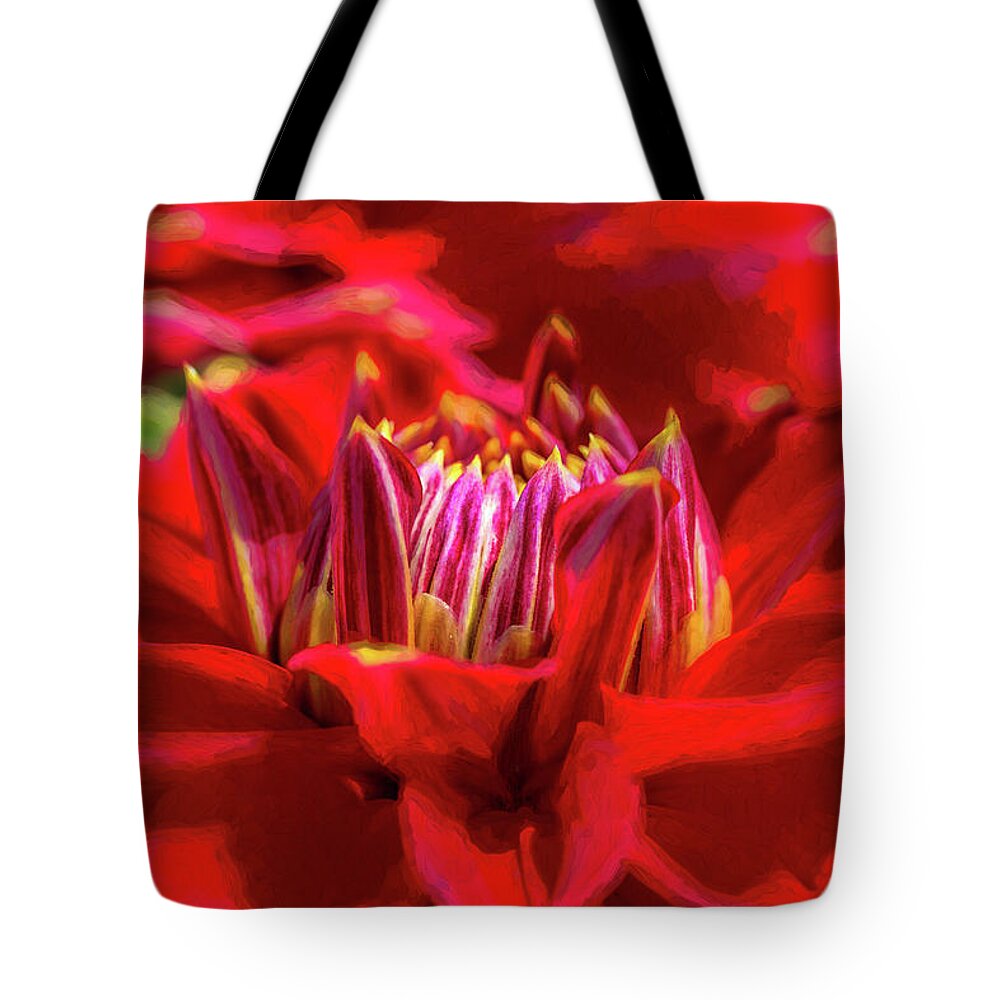 Dahlia Tote Bag featuring the photograph Dahlia Study 1 Painterly by Scott Campbell