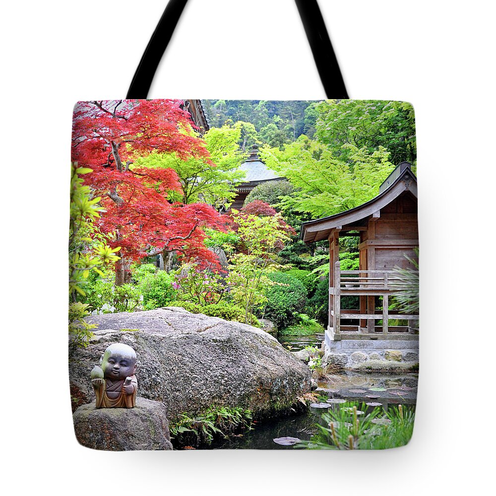 Japanese Tote Bag featuring the photograph Daisho-in temple garden, Miyajima, Japan by Delphimages Photo Creations