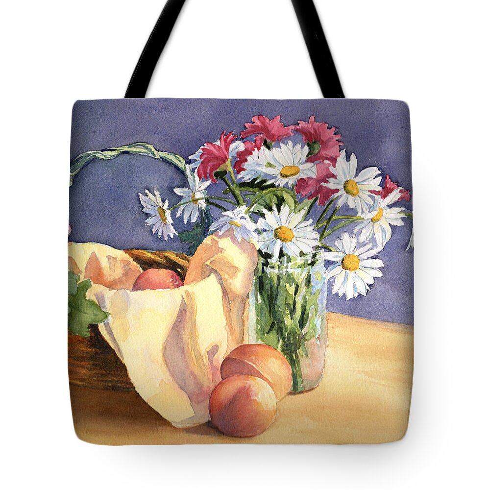 Daisies Tote Bag featuring the painting Daisies and Peaches by Vikki Bouffard