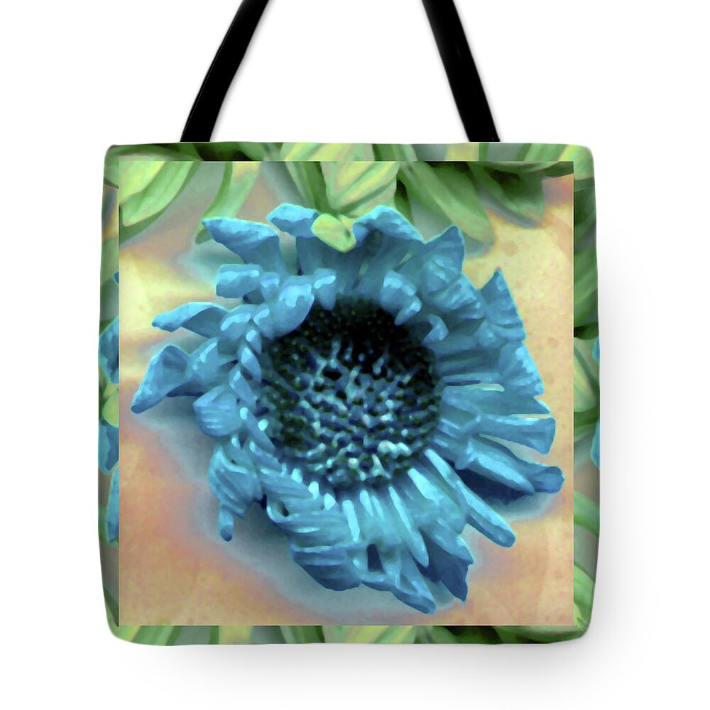 Blue Digital Daisy Leaf Leaves Green Watercolor Tote Bag featuring the photograph Daisy Blue Frame by Heather Kirk