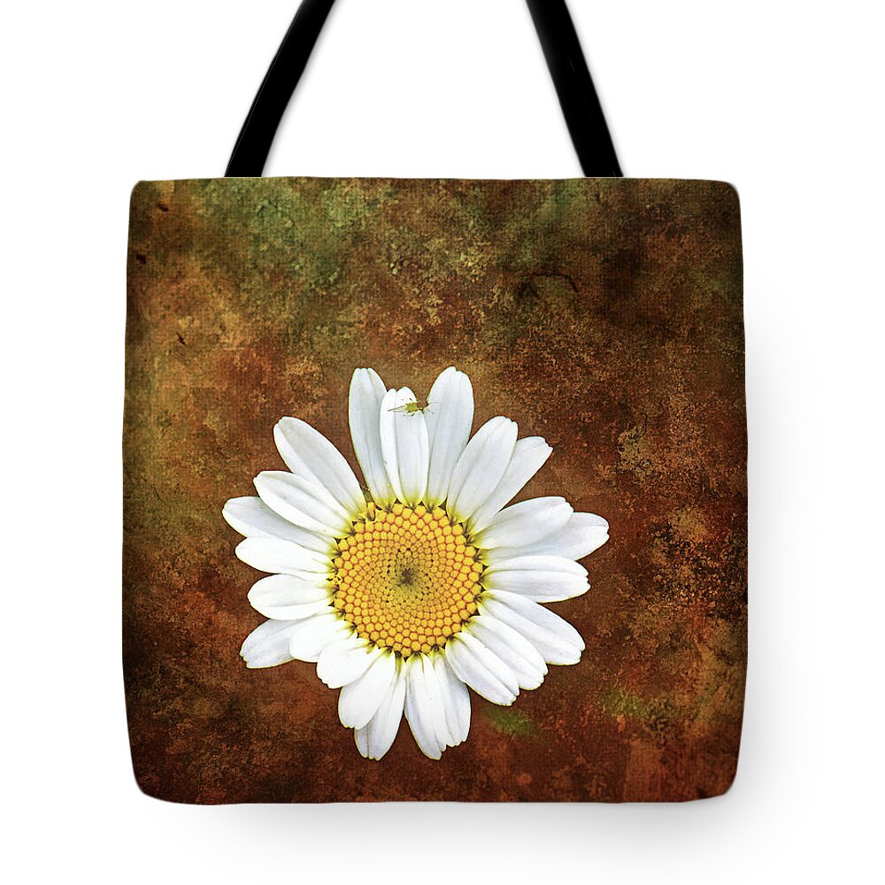 Daisy Flower Photography Tote Bag featuring the photograph Daisy Bug Photo Bomb Wall Art by Gwen Gibson