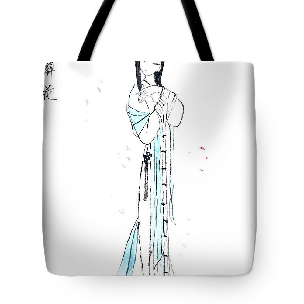 Chinese Brush Painting Tote Bag featuring the painting Daiyu by Leslie Ouyang