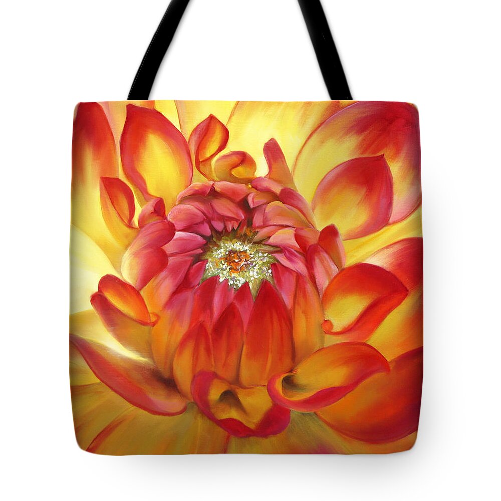 Macro Tote Bag featuring the painting Dahlia by Lynne Pittard