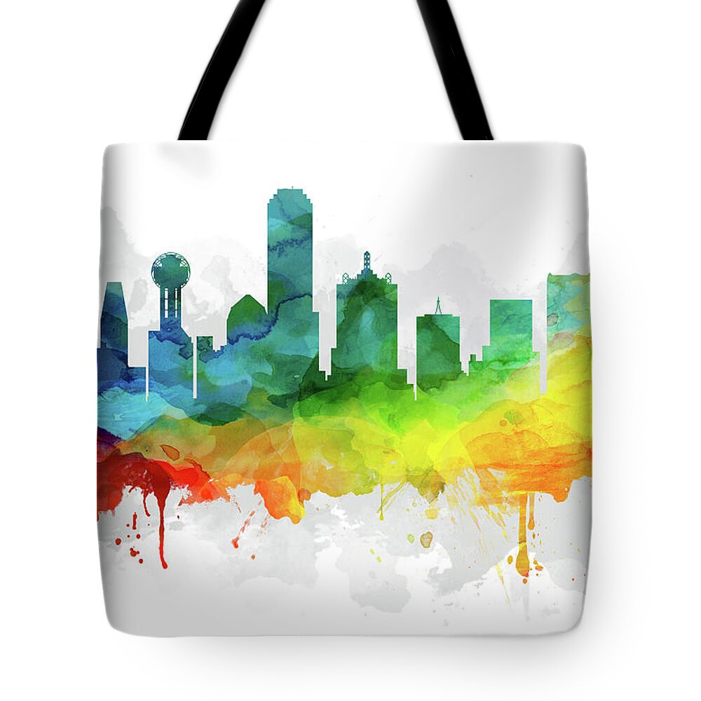 Dallas Tote Bag featuring the digital art Dallas Skyline MMR-USTXDA05 by Aged Pixel