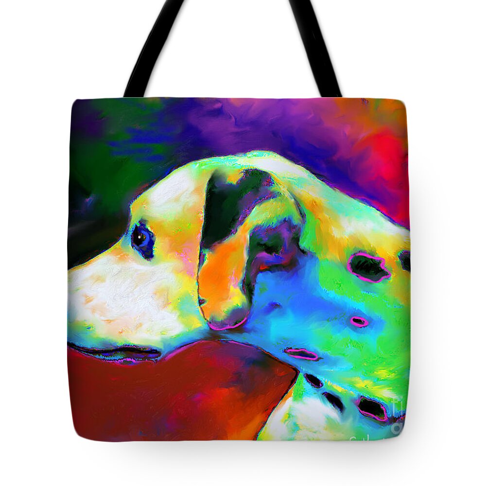 Dalmatian Dog Tote Bag featuring the painting Dalmatian Dog Portrait by Svetlana Novikova
