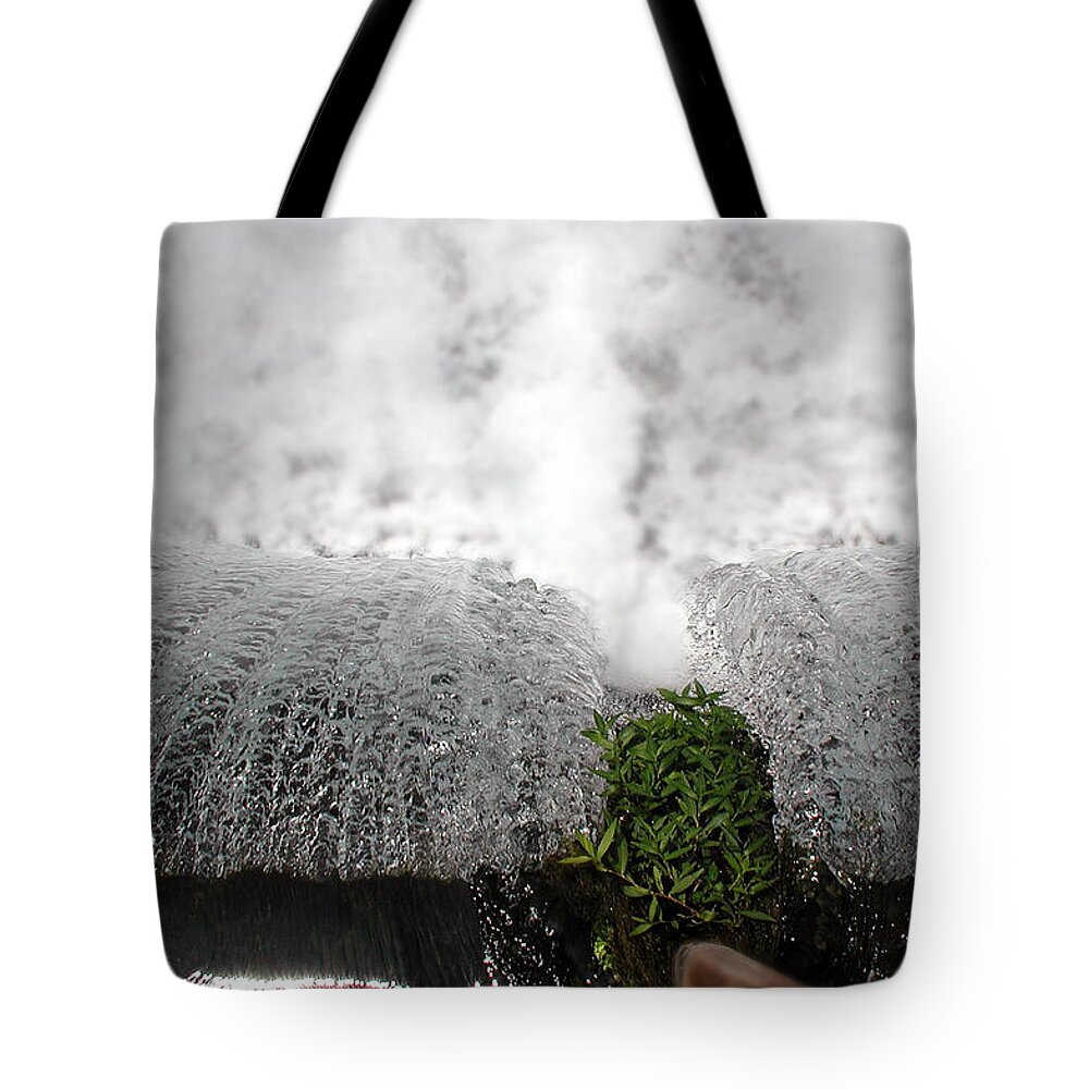 Cascading Water Tote Bag featuring the photograph Dam At Mammoth Spring by DArcy Evans
