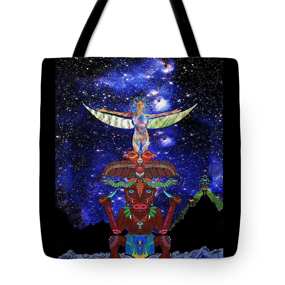 Totem Tote Bag featuring the digital art Dance in between Worlds by Myztico Campo