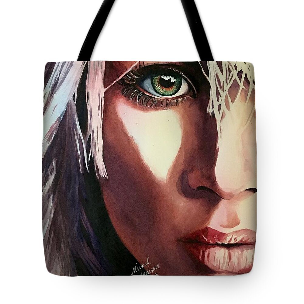 Green Eyes Tote Bag featuring the painting Dance of Love by Michal Madison