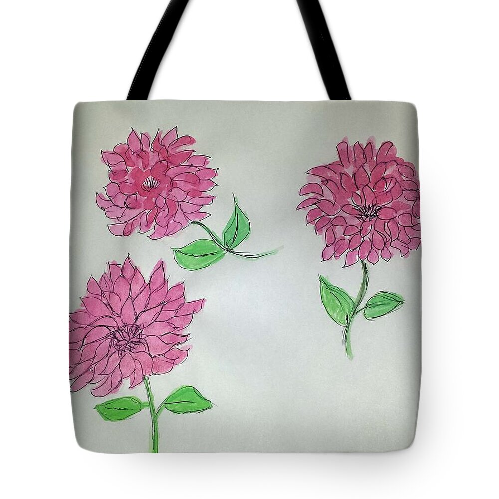 Pink Flowers Tote Bag featuring the painting Dance of the Dahlias by Margaret Welsh Willowsilk