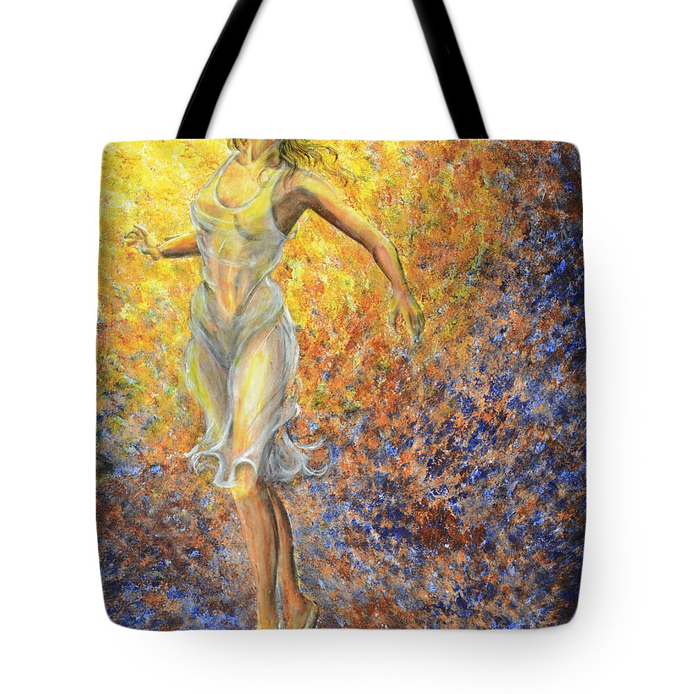 Sensual Dancer Tote Bag featuring the painting Dancer Away by Nik Helbig