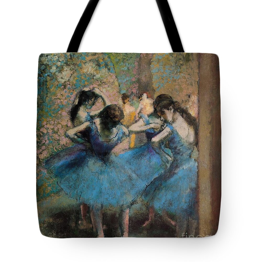 Edgar Tote Bag featuring the painting Dancers in blue by Edgar Degas
