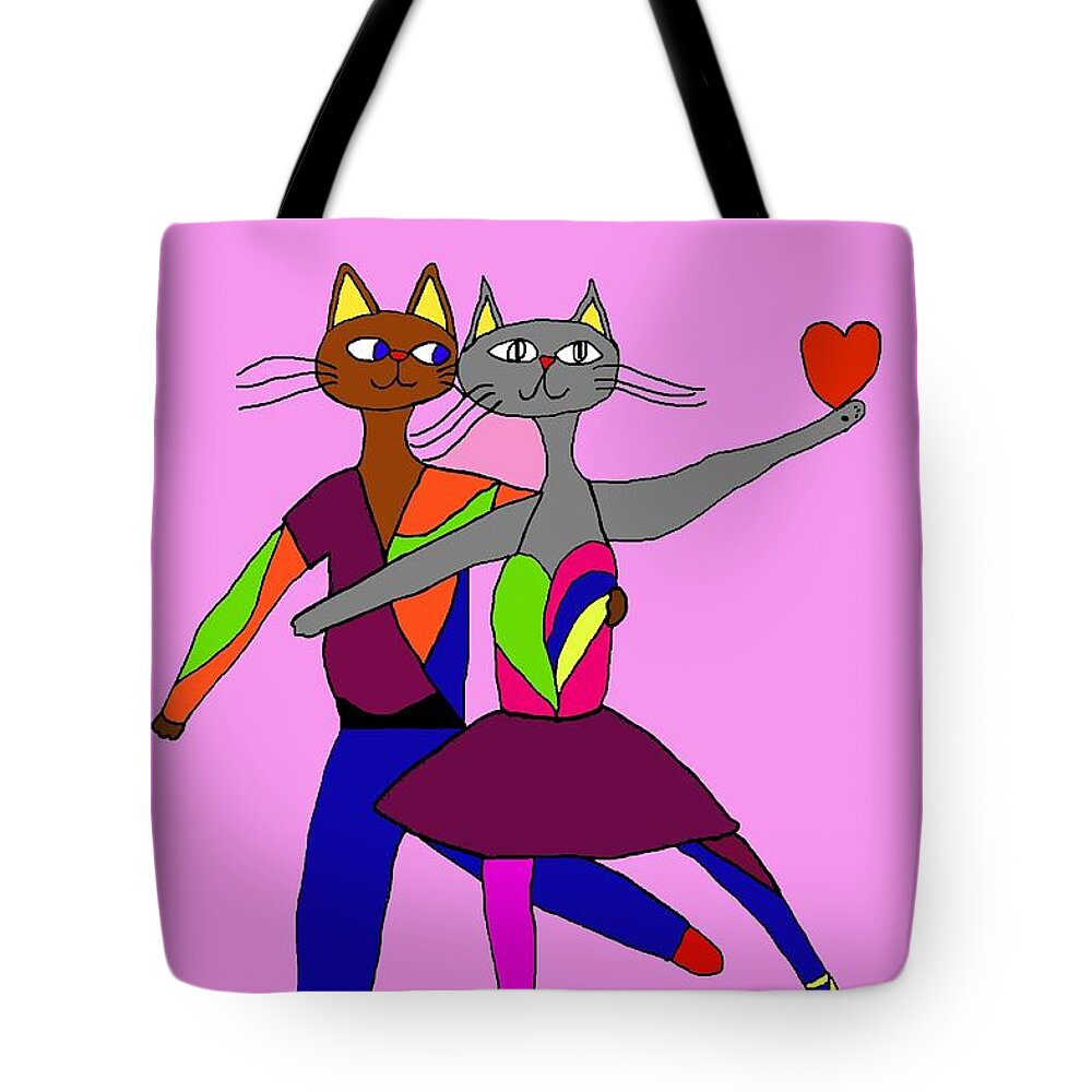 Hearts Tote Bag featuring the digital art Dancing Cats by Laura Smith