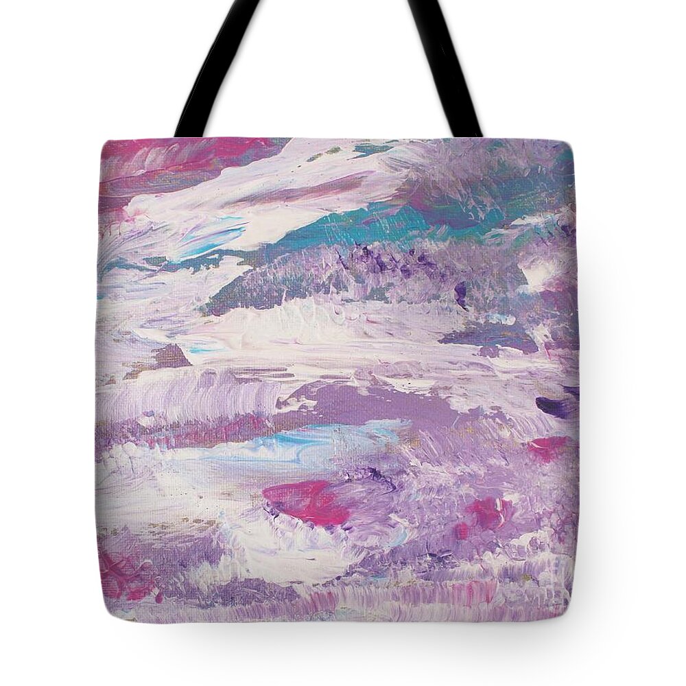 Dancing Clouds Bliss Contentment Delight Elation Enjoyment Euphoria Exhilaration Jubilation Laughter Optimism Peace Of Mind Pleasure Prosperity Well-being Beatitude Blessedness Cheer Cheerfulness Content Deliriums Ecstasy Enchantment Exuberance Felicity Gaiety Geniality Gladness Hilarity Hopefulness Joviality Lighthearted Merriment Mirth  Tote Bag featuring the painting Dancing Clouds by Sarahleah Hankes