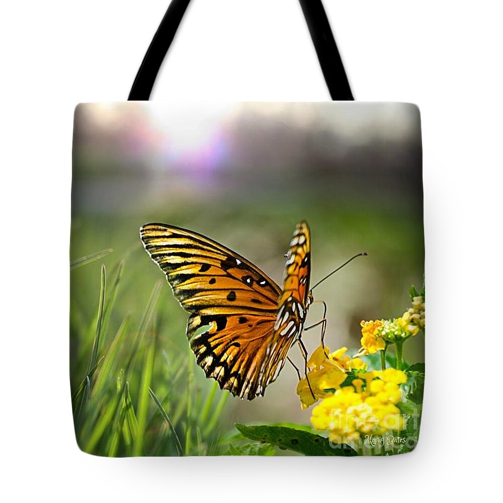 Butterfly Tote Bag featuring the mixed media Dancing in the Light by Morag Bates
