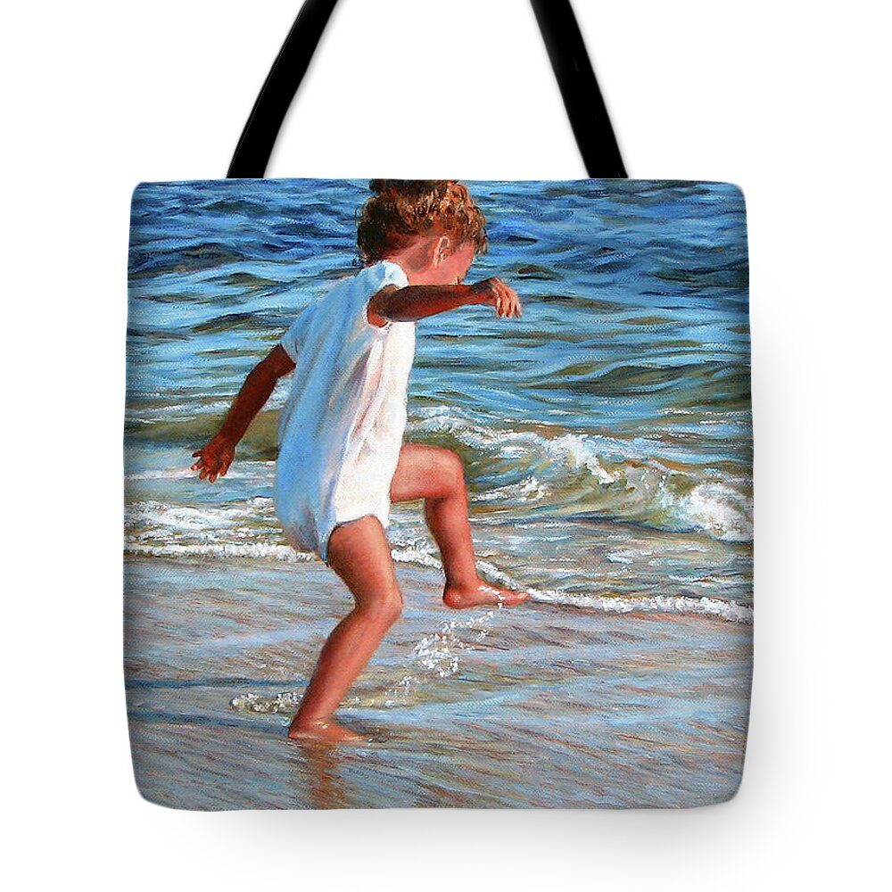 Children Tote Bag featuring the painting Dancing in the Surf by Marie Witte