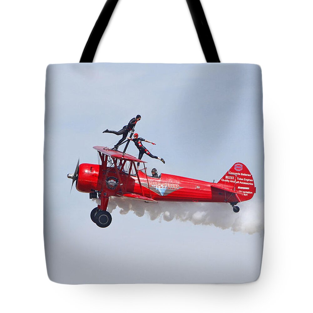Bi-plane Tote Bag featuring the photograph Dancing on the Wings by Shoal Hollingsworth