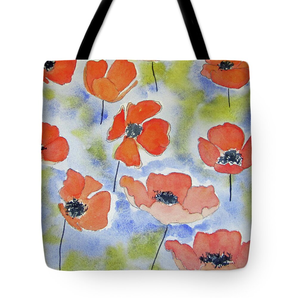 Floral Tote Bag featuring the painting Dancing Poppies by Elvira Ingram