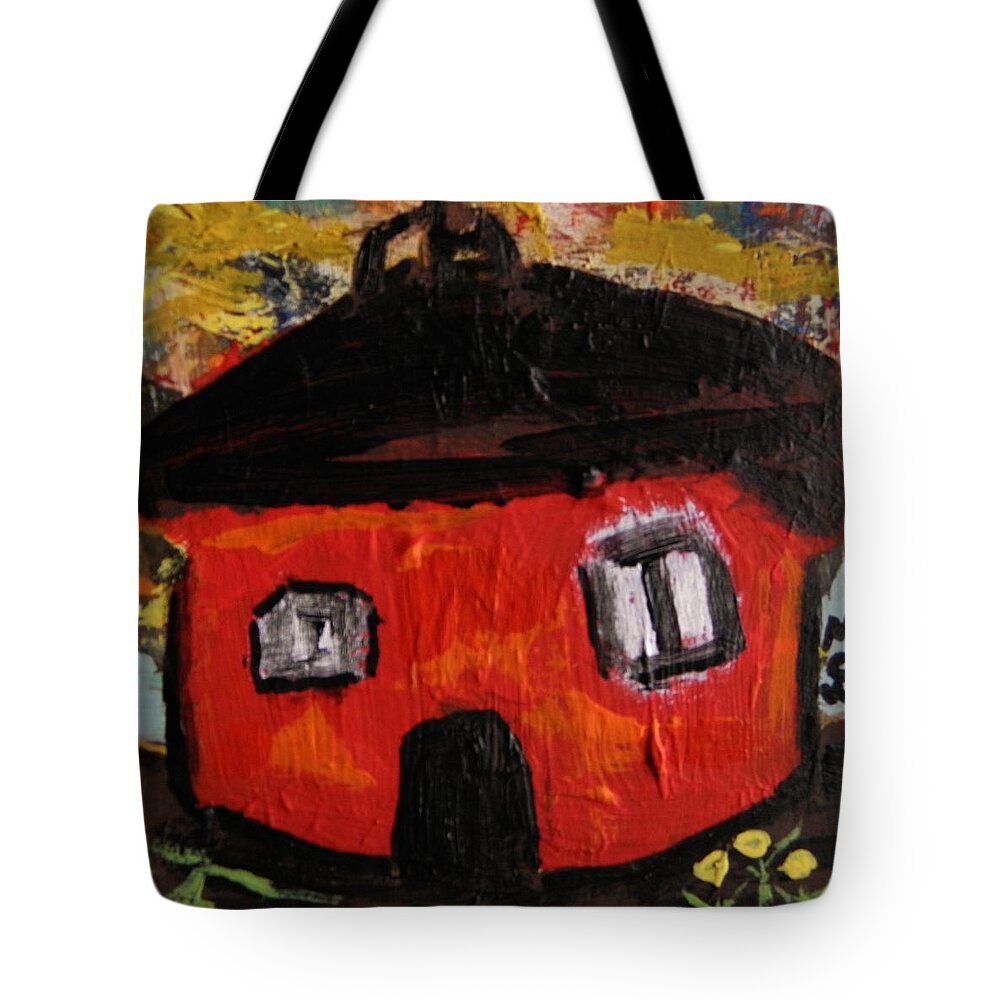Barn Tote Bag featuring the painting Dandelions by Red Barn by MCW by Mary Carol Williams