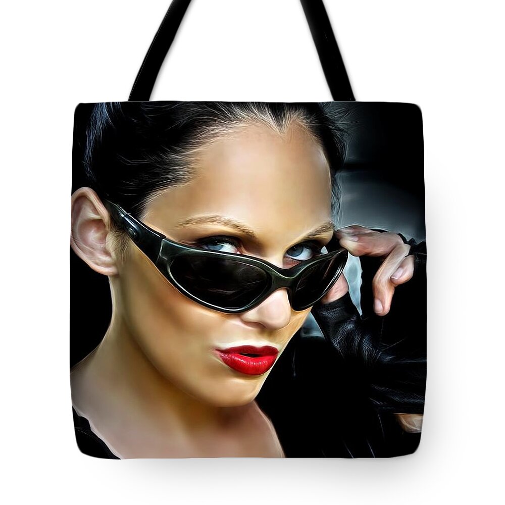 Fantasy Tote Bag featuring the painting Dangerous Eyes by Jon Volden