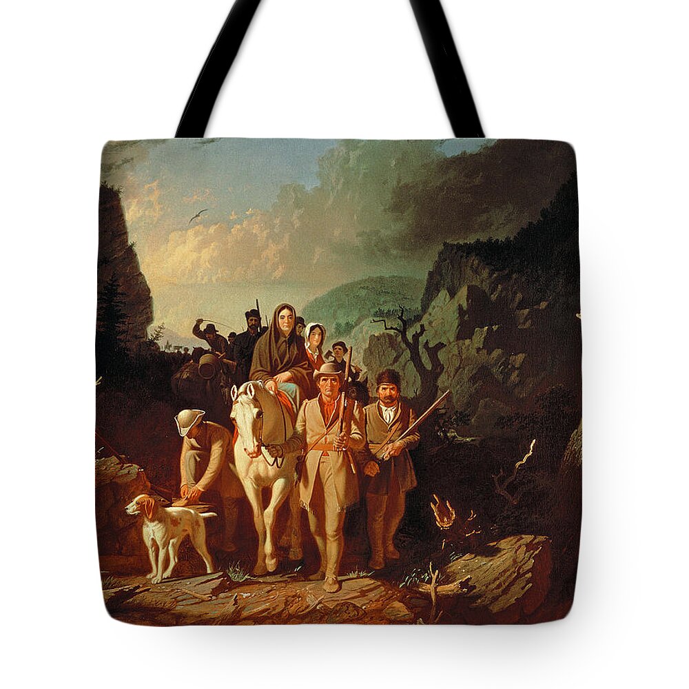 George Caleb Bingham Tote Bag featuring the painting Daniel Boone escorting settlers through the Cumberland Gap by George Caleb Bingham