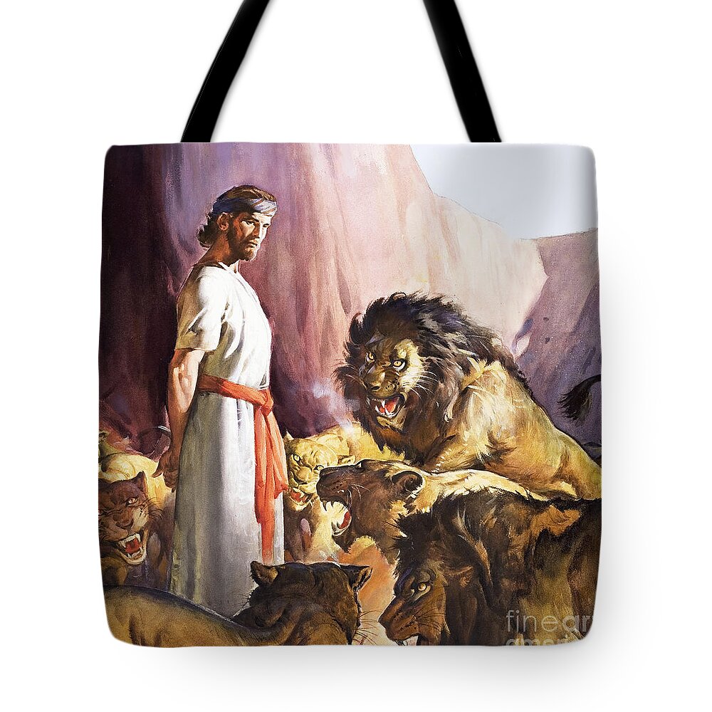 Calm Tote Bag featuring the painting Daniel in the Lions' Den by James Edwin McConnell