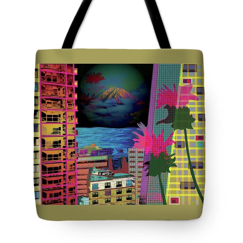 Seattle Tote Bag featuring the digital art Dark City Sky by Rod Whyte