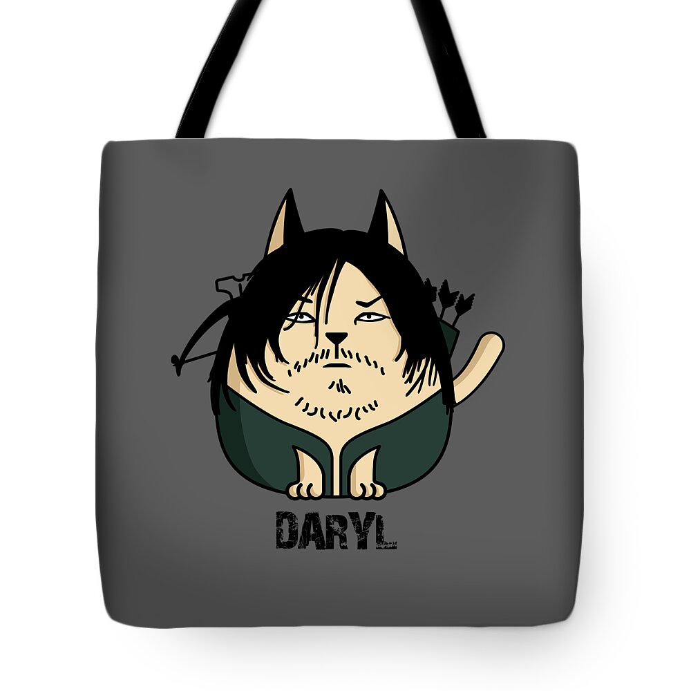 Daryl Dixon Tote Bag featuring the digital art Daryl the Cat by Giordano Aita