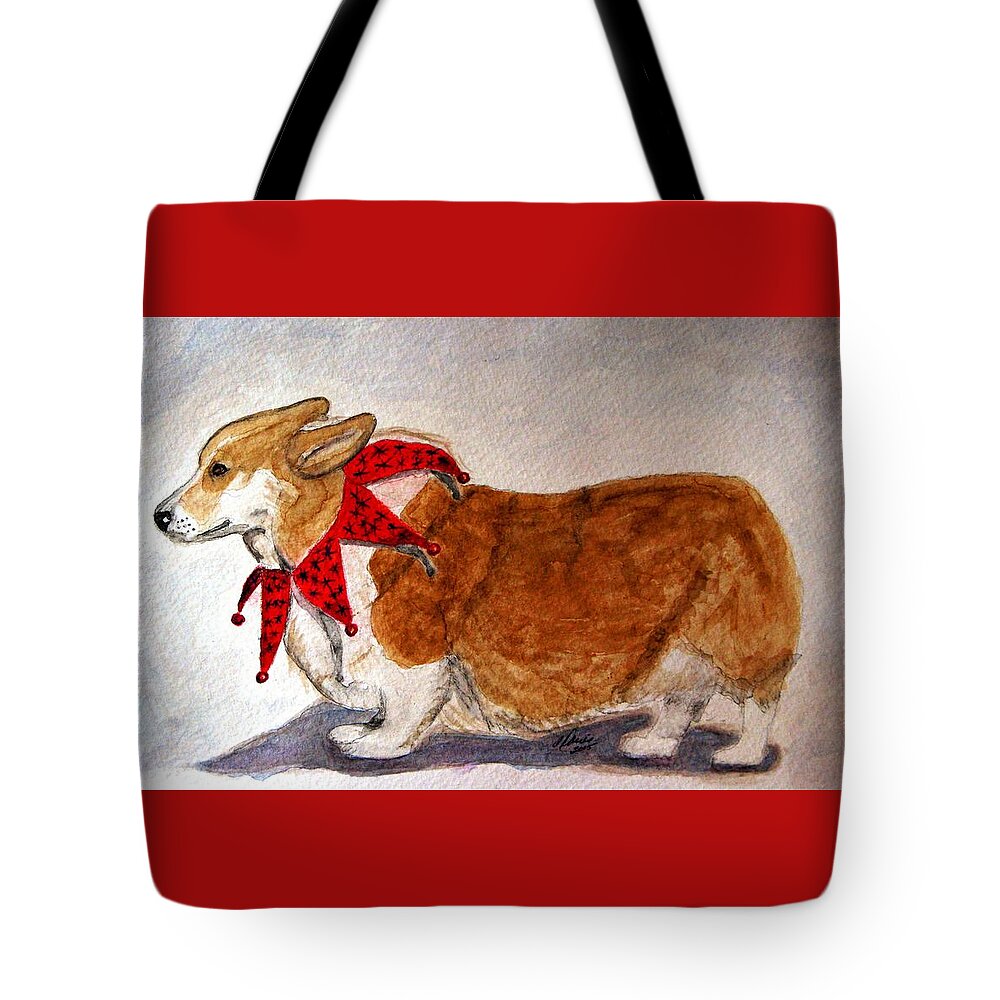 Corgi Tote Bag featuring the painting Dashing Through The Snow Surely You Jest by Angela Davies