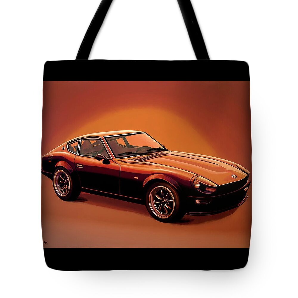 Datsun Tote Bag featuring the painting Datsun 240Z 1970 Painting by Paul Meijering